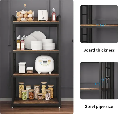 Miniatura 11 de Soporte para horno microondas con almacenamiento de 4 niveles, soporte independiente para horno microondas con barra de café, estantes ajustables