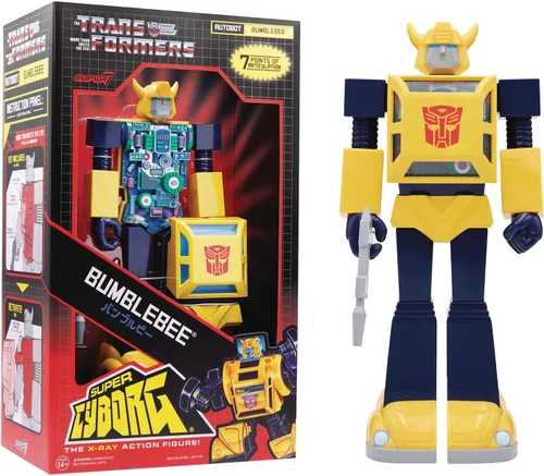 Super7 Super Cyborg Transformers Bumblebee (G1 a todo color) - Figura de acción de Transformers de 10 pulgadas con accesorio, coleccionables de