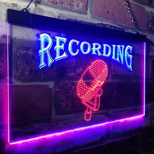 Miniatura 3 de ADVPRO Grabación en el micrófono de aire estudio de doble color LED neón signo azul y rojo 12 "x 8.5" st6s32-i0206-br