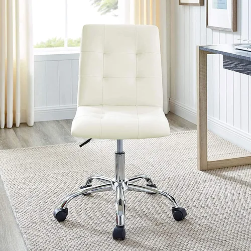 Miniatura 2 de Modway Prim Silla de oficina giratoria sin brazos con respaldo medio acanalado en blanco