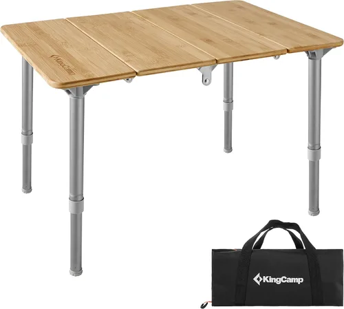 Miniatura 8 de KingCamp Mesa de camping plegable de bambú estable ligera Mesas plegables al aire libre de bambú Picnic portátil de altura ajustable