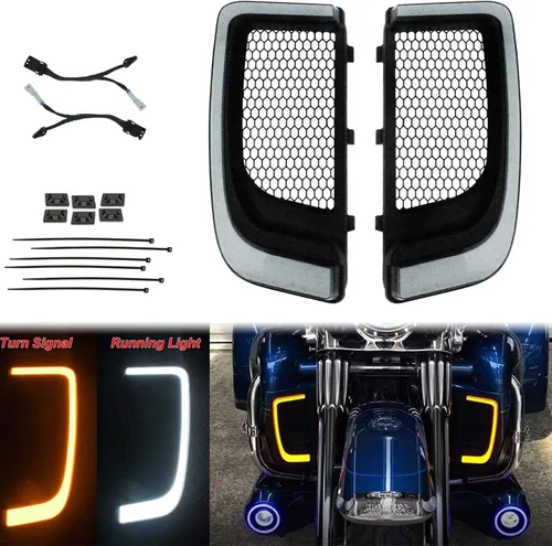 Miniatura 4 de Guantera de carenados de pierna ventilada inferior con protector de motor, parrillas, luces y cubierta de placas sólidas compatible con Harley