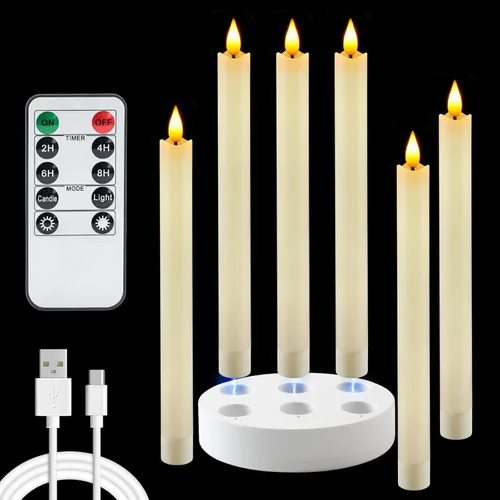 Miniatura 14 de Homemory Velas cónicas sin llama con cera y temporizador remoto con atenuador, candelabros LED parpadeantes, velas de ventana operadas con batería
