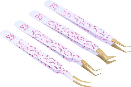 Miniatura 5 de M LASH - Pinzas para extensiones de pestañas (juego de 4) – Pinzas profesionales para extensiones de pestañas, punta de fibra, acero japonés, juego