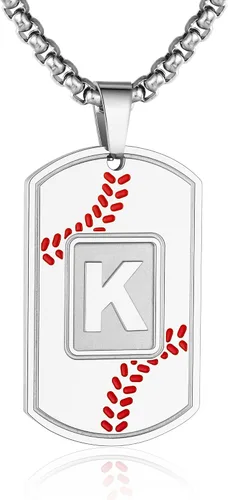 Miniatura 46 de A-Z Collar con etiqueta de perro para hombre, dije de béisbol, cadena de acero inoxidable de 22 + 2 pulgadas, regalo de joyería personalizado