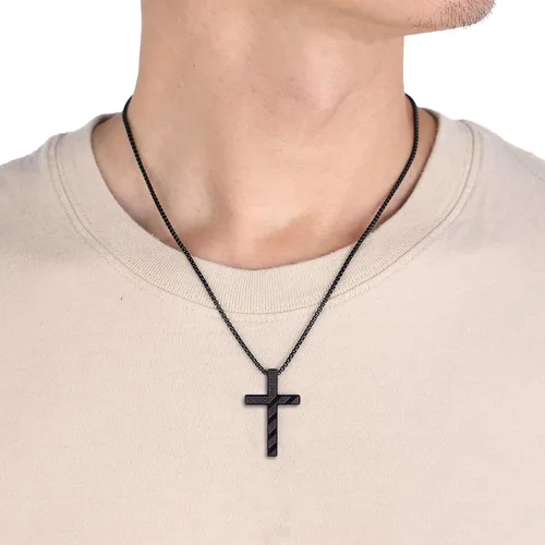 Miniatura 39 de Collar de cruz para hombre, regalo de Navidad, colgante de cruz, versículo bíblico, collares de acero inoxidable