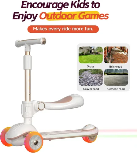 Miniatura 6 de 2-in-1 Toddler Scooter with Seat, First Scooter for Kids Ages 2–5, Sit-to-Stand Training Scooter, 3 Wheel Lean-to-Steer, Adjustable Handlebars