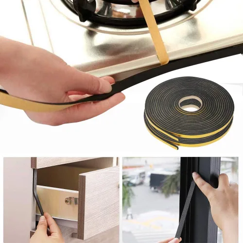 Miniatura 6 de Burlete para puerta, 2 rollos de tira de sellado de 1/4 pulgadas de ancho x 1/8 de grosor, cinta adhesiva de espuma de una cara de celda cerrada