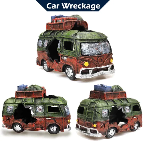 Miniatura 3 de Adorno de acuario de restos de automóvil, restos de automóvil para pecera, decoración de paisaje subacuático, escondites de cuevas, suministros