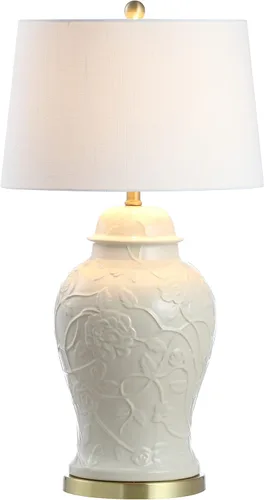 JONATHAN Y Lámpara de mesa Chinoiserie de cerámica crema de 29.5 pulgadas, lámpara tradicional de tarro de jengibre para sala de estar, dormitorio,