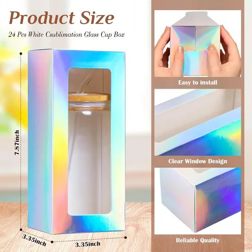 Miniatura 3 de Honoson 24 Piezas Caja de Regalo de Vaso con Cinta para Sublimación Cajas de Exhibición de Vidrio Transparente para Tazas de Beber de 12oz 16oz 20oz