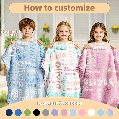 Miniatura 4 de Manta personalizada con nombre, 4 tamaños, manta personalizada para adultos, niños, bebés, regalos personalizados, manta con nombre, Navidad, Día