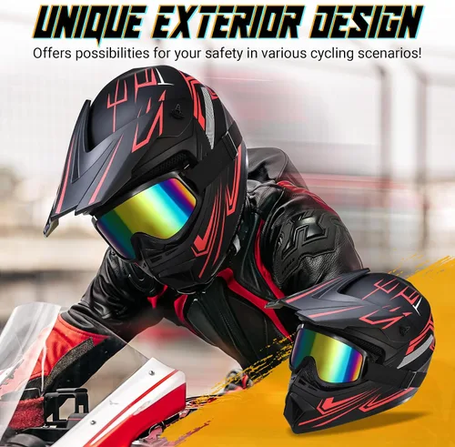 Miniatura 5 de Oryxearth Casco de Dirt Bike con certificado DOT, casco de motocicleta todoterreno para adultos con gafas, guantes y máscara con tamaño M/L