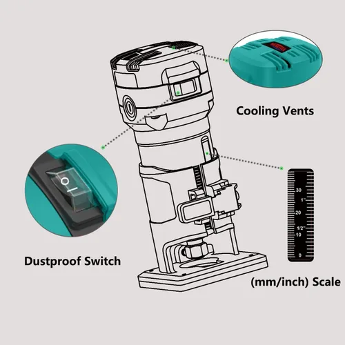 Miniatura 2 de Herramienta de enrutador para carpintería, enrutadores de palma compactos de 32.000 RPM, enrutador de recorte con 6 brocas de madera, pinzas de 1/4