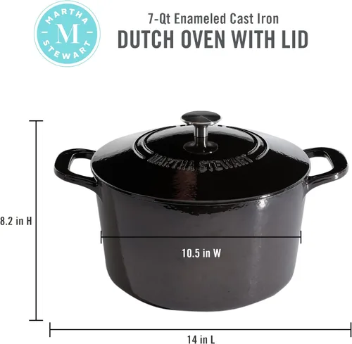 Miniatura 2 de MARTHA STEWART Gatwick - Olla holandesa de hierro fundido esmaltado de 7 cuartos con tapa, color gris, olla holandesa de servicio pesado para Gun