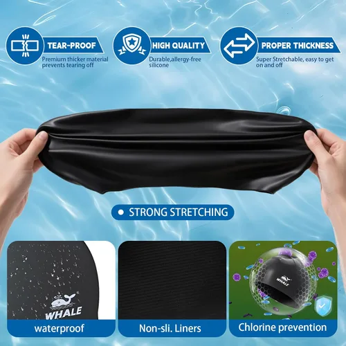 Miniatura 2 de WHALE Gorro de natación extragrande para mujeres y hombres, antideslizante, de alta elasticidad, mantiene el cabello seco, unisex, tamaño grande