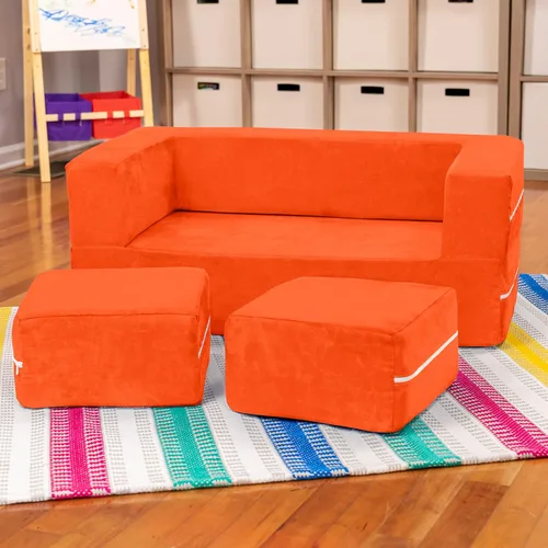 Miniatura 15 de Jaxx Zipline - Sofá biplaza modular y otomana para niños, tumbona plegable, color carbón Carbón vegetal