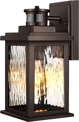 Miniatura 13 de VIANIS Luces para exteriores con sensor de movimiento, iluminación de anochecer a amanecer para casa, luces de grano de madera para garaje, farol