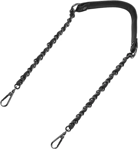 Miniatura 11 de Uxcell Correa de cadena plana de hierro de cuero de 39 pulgadas para bolso de mano, mango de reemplazo de hombro, negro con cadena dorada
