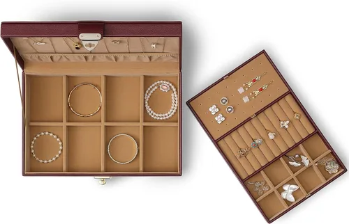 Miniatura 6 de Vlando Joyero para mujeres y niñas organizador de joyas grande de 2 capas soporte de joyería de piel sintética con bandeja extraíble para collares