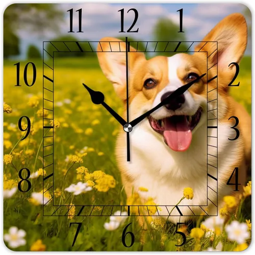 Miniatura 10 de Reloj de pared decorativo de 10 pulgadas, silencioso, cuadrado, para el hogar, sala de estar, cocina, bosque de otoño, hojas rojas brillantes, cielo