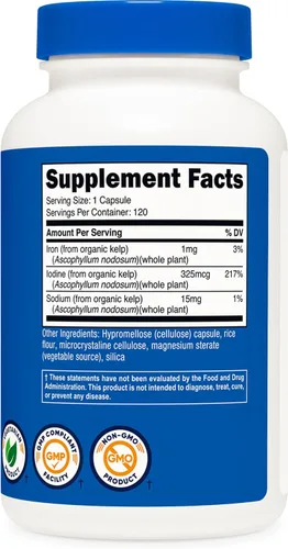 Miniatura 5 de Nutricost Yodo (yodo natural de algas marinas orgánicas) 325 mcg, 120 cápsulas, vegetariano, sin OMG y sin gluten