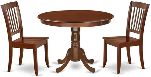 Miniatura 8 de East West Furniture HLDA3-BCH-W Juego de mesa de cocina de 3 piezas para espacios pequeños contiene una mesa de comedor redonda con pedestal y 2