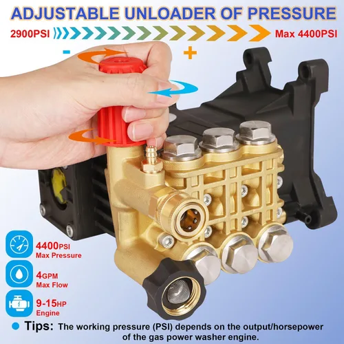 Miniatura 2 de Biswing Bomba para Lavadora a Presión, Eje de 1" Horizontal Émbolo Triple, 4400 PSI Máximo, 4 GPM, Bomba de Transmisión Directa con Descargador