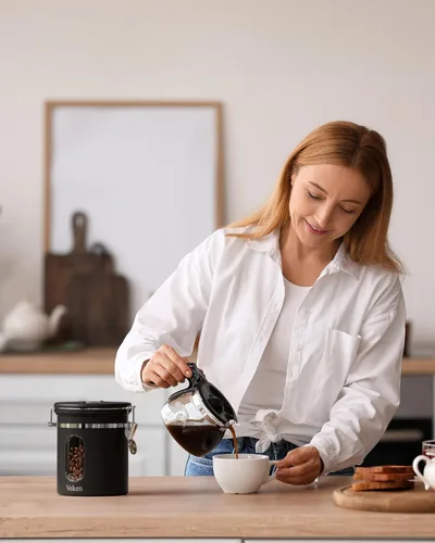 Miniatura 9 de Veken Recipiente de café con ventana, recipiente hermético de almacenamiento de alimentos de cocina de acero inoxidable con tapas, rastreador
