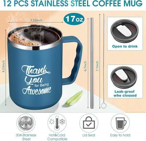 Miniatura 2 de Umigy 12 tazas de café de agradecimiento a los empleados, regalo a granel, taza de 17 onzas, vaso de viaje aislado de acero inoxidable, regalo