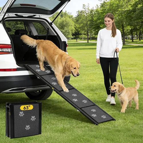 Rampa para perros para automóvil de 63 pulgadas de largo y 17 pulgadas de ancho, rampas portátiles para perros grandes, superficie de alfombra