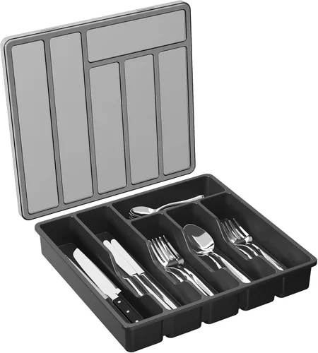 Miniatura 12 de Lifewit Organizador de cubiertos con tapa, bandeja de utensilios cubierta para cajón de cocina y encimera, caja de almacenamiento de cubiertos