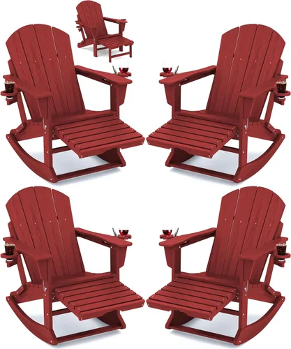 Miniatura 28 de Mecedora Adirondack de KINGYES con Otomana Retráctil y Portavasos, Silla Reclinable de Patio de HDPE Adirondack para Porche, Patio, Balcón, Azul Aqua