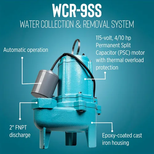 Miniatura 5 de Little Giant WCR-9SS 115 Voltios, 4/10 HP, 4800 GPH Sistema Automático de Recolección y Remoción de Agua/Filtración para Exteriores con Bomba