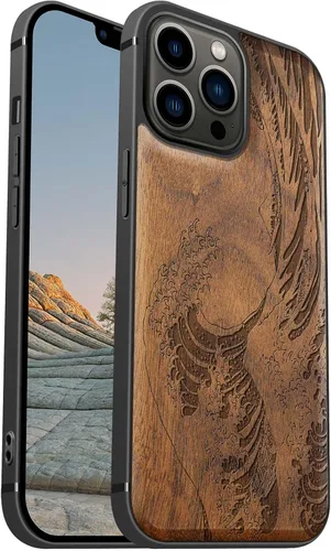 Miniatura 24 de Carveit Funda magnética de madera para iPhone 13 [madera natural y TPU suave] Funda protectora de madera única y elegante a prueba de golpes