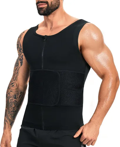 Miniatura 2 de Chaleco de sauna para hombre para entrenamiento de cintura, camisa de sauna para hombre, con cremallera, cinturón de sudor, camiseta sin mangas