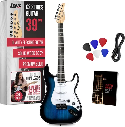 LyxPro CS - Kit de guitarra eléctrica de 39 pulgadas para principiantes, intermedios y profesionales con guitarra, cable de amplificador, 6 púas y