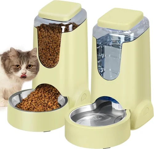 Miniatura 9 de Comedero y dispensador de agua automático para gatos con cuenco de acero inoxidable, comedero por gravedad para perros y bebedero para mascotas
