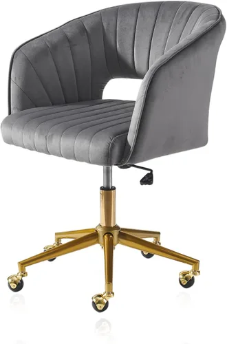 Silla de tocador gris con rueda, moderna silla de terciopelo para oficina en casa con respaldo, silla cruzada para tocador, sala de estar,