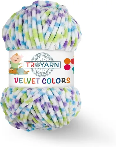 Miniatura 22 de TROYARN Hilo de lana de terciopelo en colores (paquete de 3 madejas) Chenille para manta Amigurumi, hilo para crochet y punto súper voluminoso 3x100