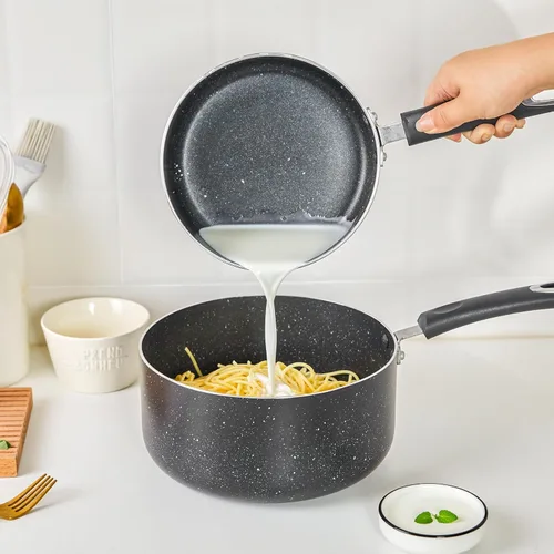 Miniatura 4 de Cacerola antiadherente con tapa, sartén antiadherente de 1 cuarto y 2 cuartos y 3 cuartos con asa de silicona, pequeña olla de leche con tapa