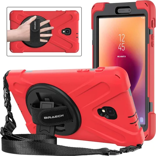 Miniatura 8 de Galaxy tab A 8.0 2017 estuche (SM-T380 / T385), BRAECN tres capa resistente de parachoques duro de silicona suave con 360 grados pie de apoyo Negro