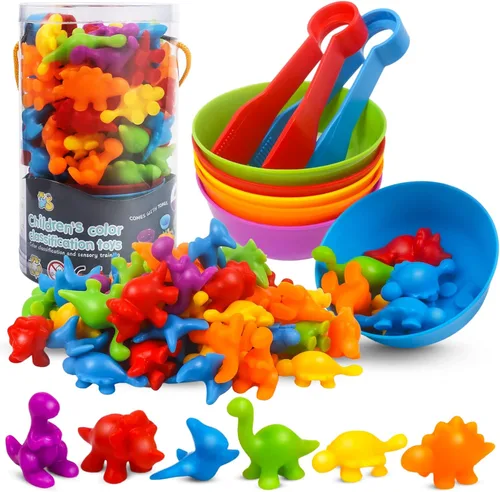 GKDOMS Juguetes para contar dinosaurios, juego a juego con cuencos de clasificación, actividades de aprendizaje preescolar, juguetes sensoriales