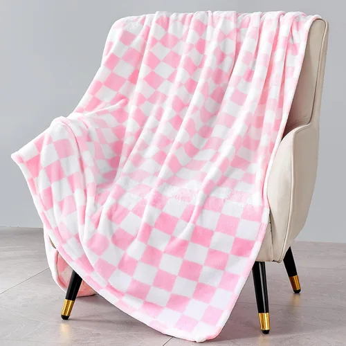 Edenleaf Manta a cuadros rosa, manta de forro polar ultrasuave para sofá, cama y viajes, mantas de lujo para todas las estaciones, 50 x 60 pulgadas,
