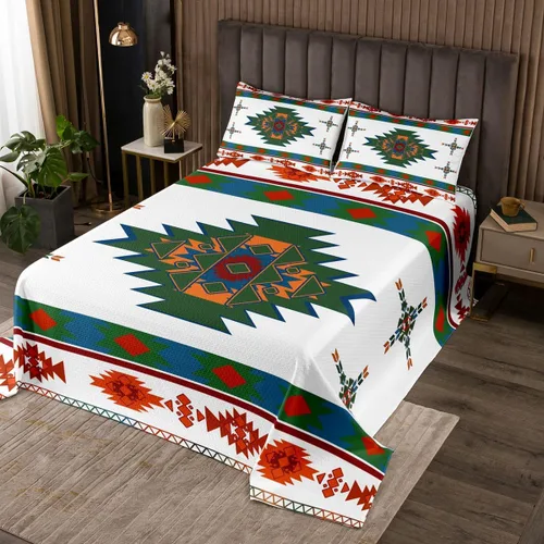 Miniatura 21 de Erosebridal Juego de colcha étnica tribal con flechas geométricas aztecas, acolchado occidental, tribu africana, exótico, atrapasueños, plumas