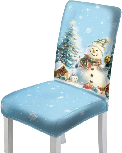 Miniatura 26 de Rnyleeg Fundas de silla de Navidad para sala de estar, diseño de muñeco de nieve azul, estampado de pájaros, fundas para sillas de comedor, 1