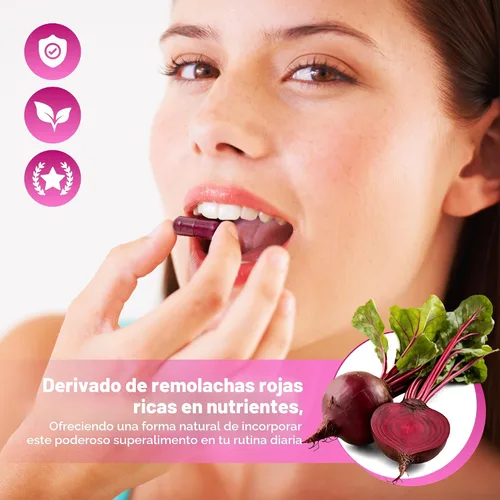Miniatura 5 de Cápsulas orgánicas de raíz de remolacha – 1300 mg de polvo de remolacha por porción – Soporte de circulación y resistencia – Sin OMG, veganas, sin