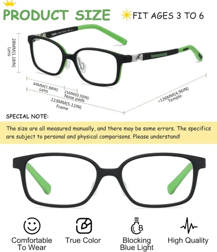 Miniatura 4 de 180° Hinges TR90 - Lentes de computadora para niños: Lentes de bloqueo de luz azul para niñas. Lentes de protección contra la radiación Verde