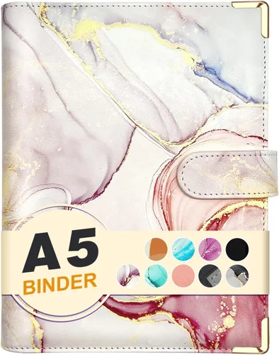 Miniatura 11 de Carpeta A6 recargable de piel sintética con 6 anillas, cubierta para cuaderno pequeño para papel de relleno A6, cubierta de planificador personal