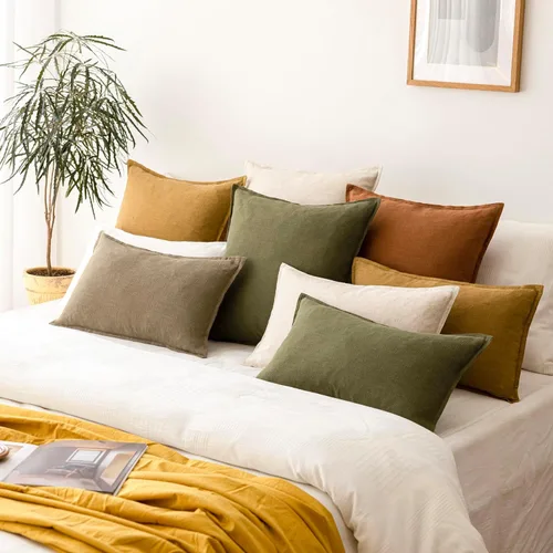 Miniatura 7 de Foindtower Paquete de 2 fundas de almohada decorativas de lino y liso, funda de cojín decorativa suave, estilo bohemio campestre para silla, sofá